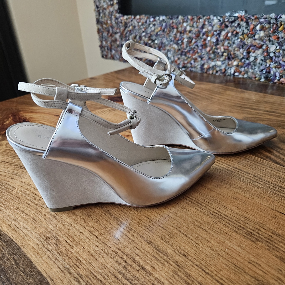 Coach Metallic Silver Wedge Shoes